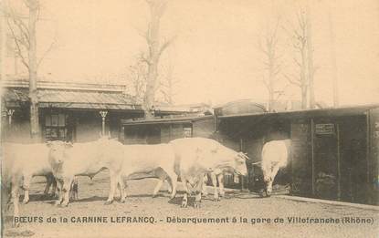 CPA FRANCE 69 "Villefranche, débarquement à la gare, boeufs de la Carnine Lefrancq "