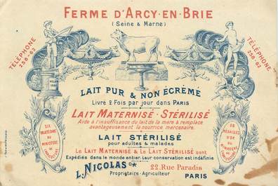 CPA FRANCE 77 "Arcy en Brie, Ferme, Lait" / CARTE DE VISITE