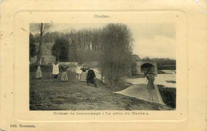 / CPA FRANCE 77 "Chelles, scènes de braconnage, la prise du Garde" / GARDE CHASSE