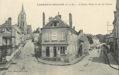 / CPA FRANCE 77 "Lorrez Le Boccage, l'église, poste et rue de l'église"