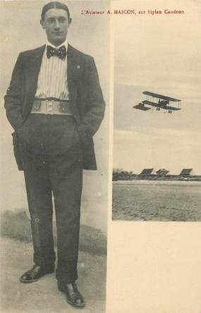 CPA AVIATION / Aviateur A. MAICON sur biplan Caudron