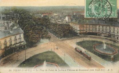 CPA FRANCE 37 "Tours, la place du palais de justice et l'avenue de Grammont"