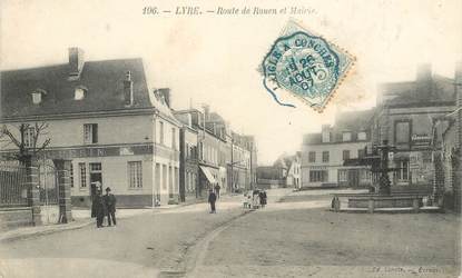 CPA FRANCE 27 "Lyre, route de Rouen et mairie" / CACHET AMBULANT