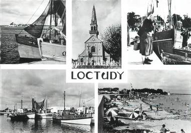 / CPSM FRANCE 29 "Loctudy, l'église, la grande plage et le port de pêche"