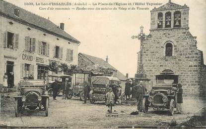 CPA FRANCE 07  "Le Lac d'Issarlès, la place de l'Eglise et l'Hotel Teyssier"