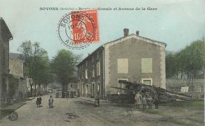 CPA FRANCE 07 "Soyons, route nationale et avenue de la gare"