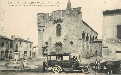 CPA FRANCE 07 "Quintenas, la Place et l'Eglise" / AUTOBUS