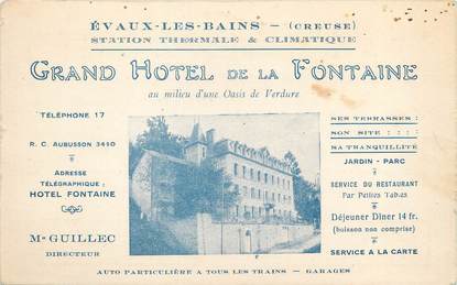 / CPA FRANCE 23 "Evaux Les Bains, grand hôtel de la Fontaine"