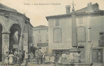 CPA FRANCE 34 "Vias, les Halles et la Fontaine"