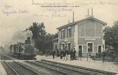  CPA FRANCE 14 "Feuguerolles sur Orne, la gare" / TRAIN
