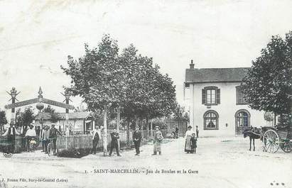 / CPA FRANCE 38 "Saint Marcellin, jeu de boules et la gare"
