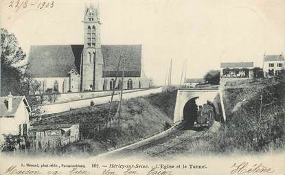 CPA FRANCE 77 "Héricy sur Seine, L'Eglise et le Tunnel" / TRAIN