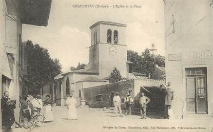 CPA FRANCE 69 "Charentay, l'Eglise et la place "