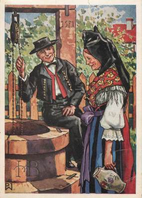 / CPSM FRANCE 67 "Vie et costumes en Alsace, rendez vous au puits" / FOLKLORE
