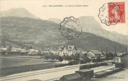 / CPA FRANCE 74 "Sallanches, la gare et Pointe d'Areu" / CACHET AMBULANT