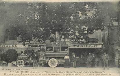 CPA FRANCE 73 "Aix les Bains, place de la gare, Hotel restaurant de la Régence" / AUTOBUS