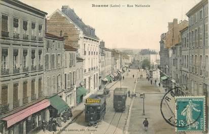 CPA FRANCE 42 "Roanne, la rue Nationale" / TRAMWAY