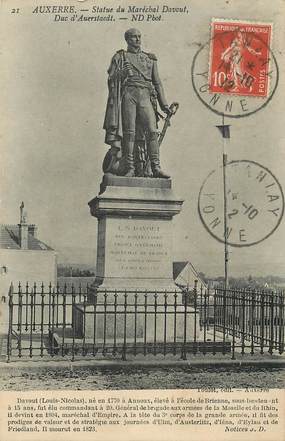 CPA FRANCE 89 "Auxerre, statue du Mal Davout"