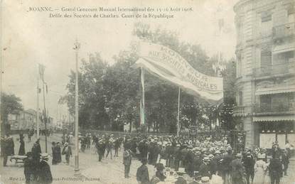  CPA FRANCE 42 "Roanne, souvenir du Concours musical, 1908, cours de la République"