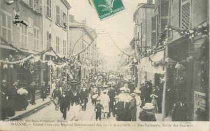    CPA FRANCE 42 "Roanne, souvenir du Concours musical, 1908, rue  Nationale"