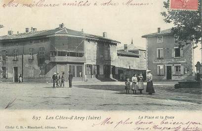 / CPA FRANCE 38 "Les Côtes d'Arey, la place et la poste"
