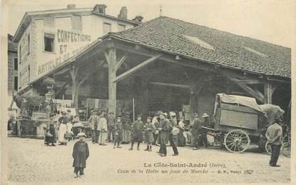 / CPA FRANCE 38 "La Côte Saint André, coin de la Halle un jour de marché"