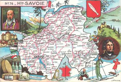 / CPSM FRANCE 74 "Haute Savoie" / CARTE GEOGRAPHIQUE