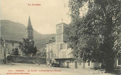 .CPA FRANCE  48 "Vébron, La Place, l'horloge et l'église"