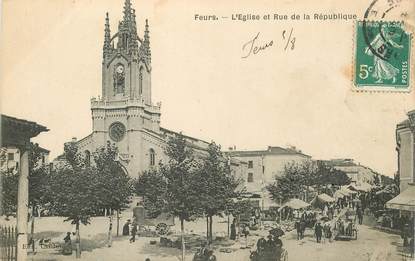 .CPA FRANCE 42 '"Feurs, l'Eglise et Rue de la République"