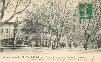 CPA FRANCE 30 "Pont Saint Esprit, cours du Midi et statue de la Navigation"