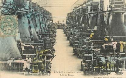 .CPA  FRANCE 42 "Roanne,  Intérieur d'usine, salle de tissage"