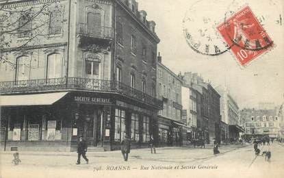 .CPA  FRANCE 42 "Roanne,  Rue Nationale et Société Générale"
