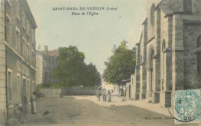 .CPA  FRANCE 42 " Saint Paul de Vezelin, Place de l'église"