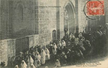 .CPA FRANCE 07 "Burzet, Procession du Vendredi Saint, sortie de l'église, départ de la procession"