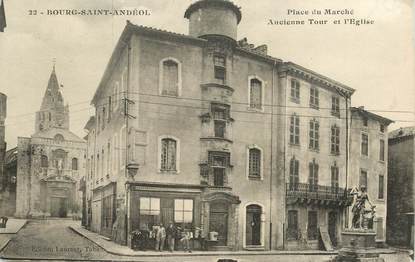 .CPA  FRANCE 07 "Bourg St Andéol, Place du marché, ancienne tour et l'église " 