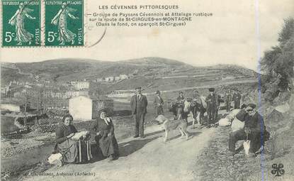 .CPA  FRANCE 07 "St  Cirgues en Montagne, Groupe de paysans Cévénnois et attelage rustique"