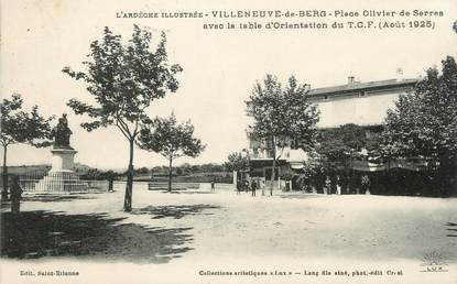 .CPA   FRANCE 07 "  Villeneuve de Berg, Place Ollier de Serres avec la table d'orientation du TGF"