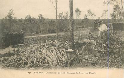 CPA FRANCE 21 "Charbonniers en Forêt, l'Ecorçage du chêne"