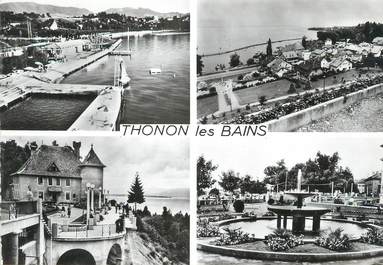 .CPSM   FRANCE 74 "Thonon les Bains, La plage, le port, la château, les bassins"