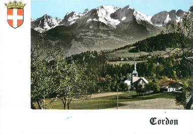 .CPSM   FRANCE 74 "Cordon, L'église et le Mont Blanc"