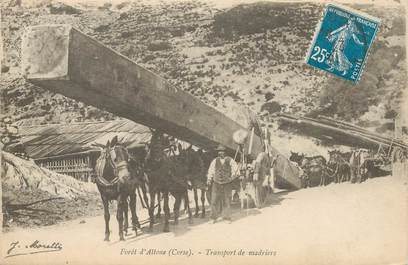 CPA FRANCE 20 "Forêt d'Aïtone, transport de madriers" / CORSE