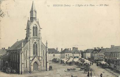 .CPA FRANCE 36 "Eguzon, L'église et la Place"