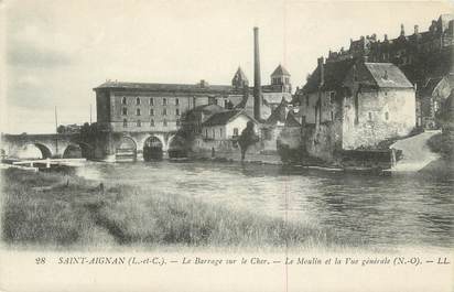 .CPA  FRANCE 41 "Saint Aignan, Le barrage sur le Cher, le Moulin et vue générale"