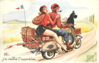 CPA MOTO / SCOOTER / CHIEN