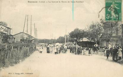 .CPA FRANCE 42 " Bonson, La gare et route de St Rambert"