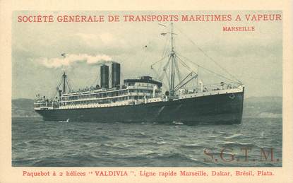 CPA BATEAU PAQUEBOT COMMERCE "Le VALDIVIA" Société Générale des Transports maritimes à vapeur Marseille