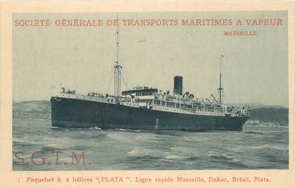 CPA BATEAU PAQUEBOT COMMERCE "Le PLATA" Société Générale des Transports maritimes à vapeur Marseille