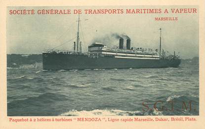 CPA BATEAU PAQUEBOT COMMERCE "Le MENDOZA " Société Générale des Transports maritimes à vapeur Marseille