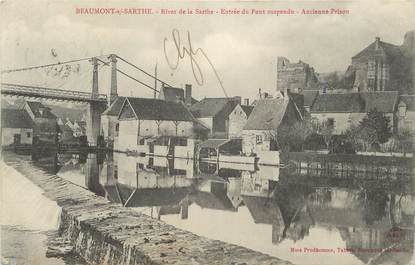 .CPA FRANCE 72 "Beaumont sur Sarthe, Entrée du pont suspendu, ancienne prison"