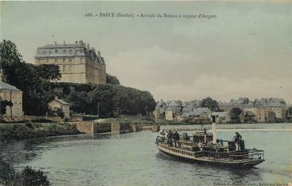 .CPSM FRANCE 72 " Sablé sur Sarthe, Arrivée du bâteau à vapeur d'Angers"